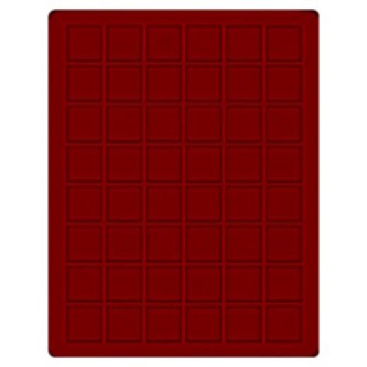 Velourseinlage, dunkelrot, mit 48 quadratischen Fchern fr Mnzen/Mnzkapseln bis  30 mm