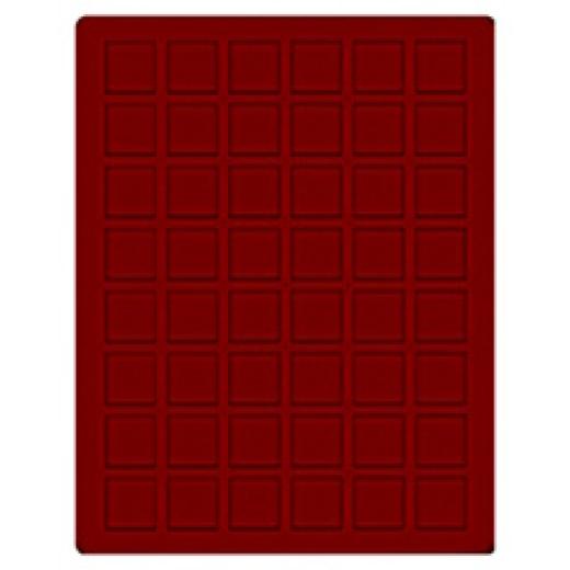 Velourseinlage, dunkelrot, mit 48 quadratischen Fchern fr Mnzen/Mnzkapseln bis  28 mm