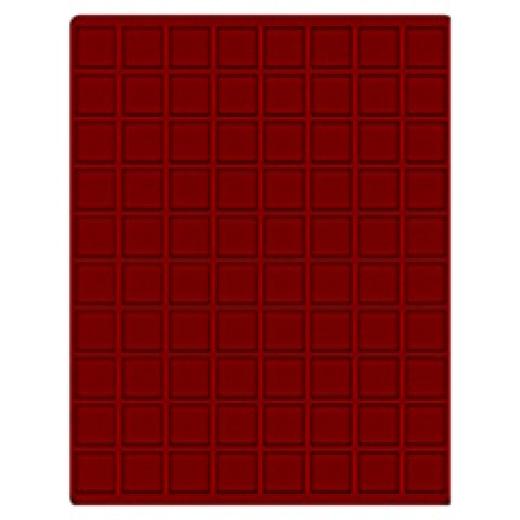 Velourseinlage, dunkelrot, mit 80 quadratischen Fchern fr Mnzen/Mnzkapseln bis  24 mm