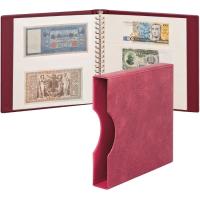 Banknotenalbum REGULAR mit 20 Klarsichthllen und Schutzkassette, weinrot
