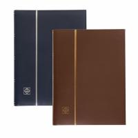 LEDER Einsteckbuch DIN A4, 64 schwarze Seiten, wattierter Echtleder-Einband, blau mit silberfarberner Prgung
