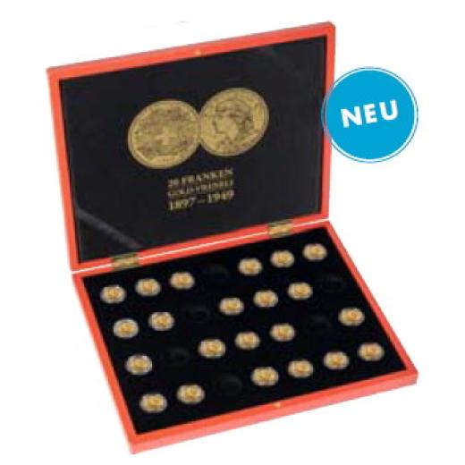 Münzkassette für 28 Vreneli Goldmünzen (20 CHF) in Kapseln