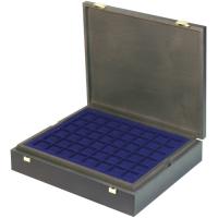 Echtholzkassette CARUS mit 4 dunkelblauen Tableaus 127 Mnzen