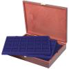 Echtholz Mnzkassette mit 120 quadratische Fcher Veloureinlage, dunkelblau