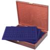 Echtholz Mnzkassette mit 240 quadratische Fcher Veloureinlage, dunkelblau