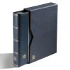 PREMIUM Einsteckbuch DIN A4, 32 schwarze Seiten, wattierter Ledereinband inkl. Kassette, blau